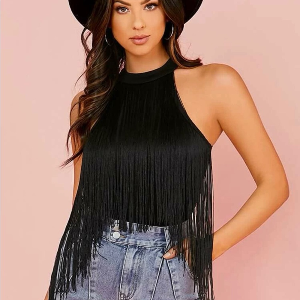“Portia” Fringe Halter Bodysuit